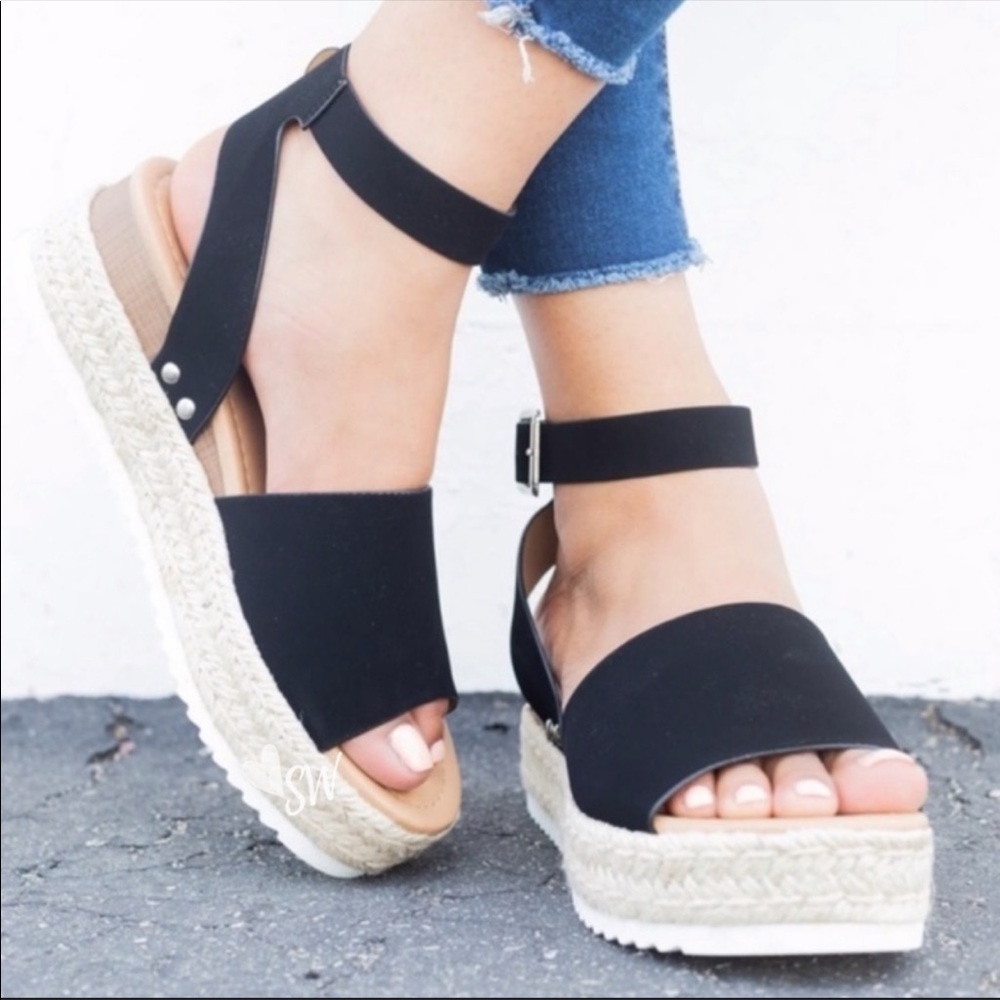 Black Platform Espadrille Wedge - Picture 3 of 5